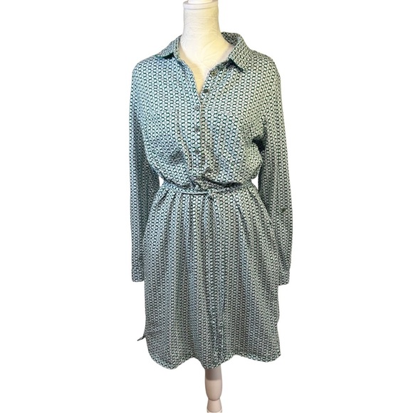 Boden Dresses & Skirts - BODEN Green and Grey Floral Belted Long Sleeve Jersey Shirt Dress Women Size 12